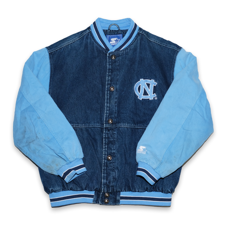 Vintage Starter UNC Denim College Jacket Large