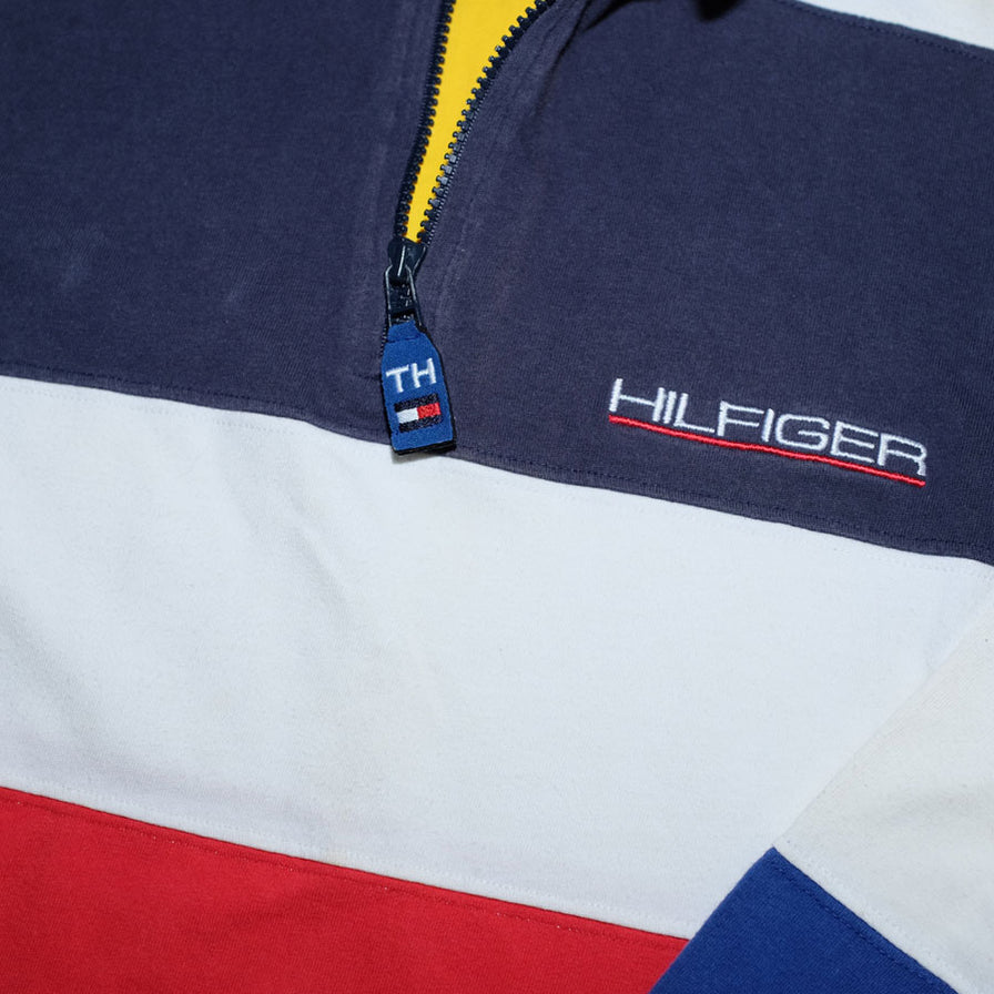 Vintage Tommy Hilfiger Striped Q-Zip Polo Small - Double Double Vintage