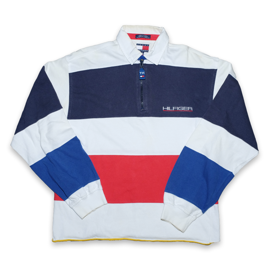 Vintage Tommy Hilfiger Striped Q-Zip Polo Small - Double Double Vintage
