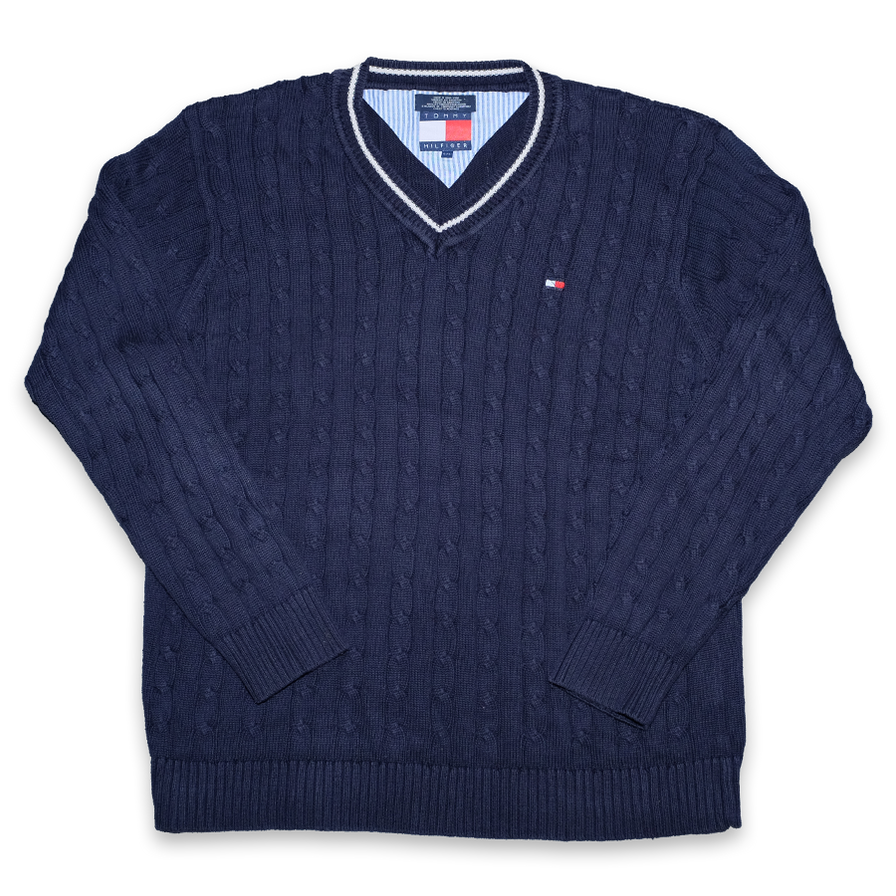 Vintage Tommy Hilfiger V Neck Knit Sweater Large Double Double Vintage