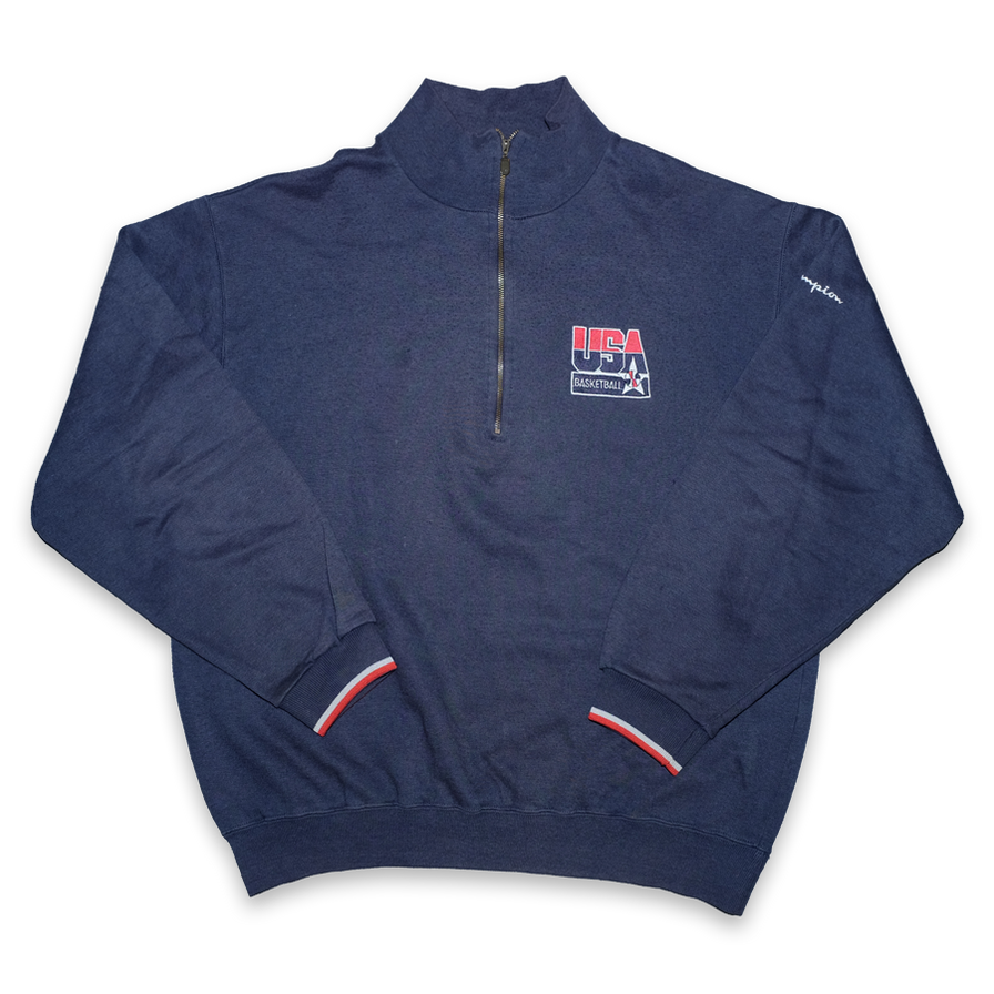 Vintage Champion USA Basketball Q-Zip Sweater Medium - Double Double Vintage